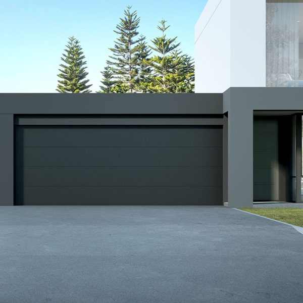 Perspective of  black and white modern luxury house with green l Perspective of  black and white modern luxury house with green l